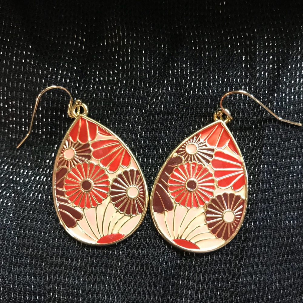 NEW Enamel Geometric Pattern Drop Earrings